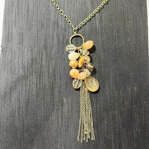 Cluster of Crystal & Gold Long Neck Chain with Tassel 28-30 inches Gold Peach